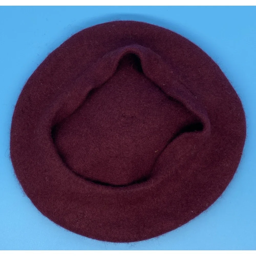 A NEW DAY 100% Wool French Beret Hat Burgundy with Pom Pom One size